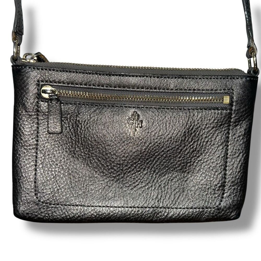 Cole Haan Gun Metal Small Crossbody Purse, Adjustable Buckle Long Strap Metallic